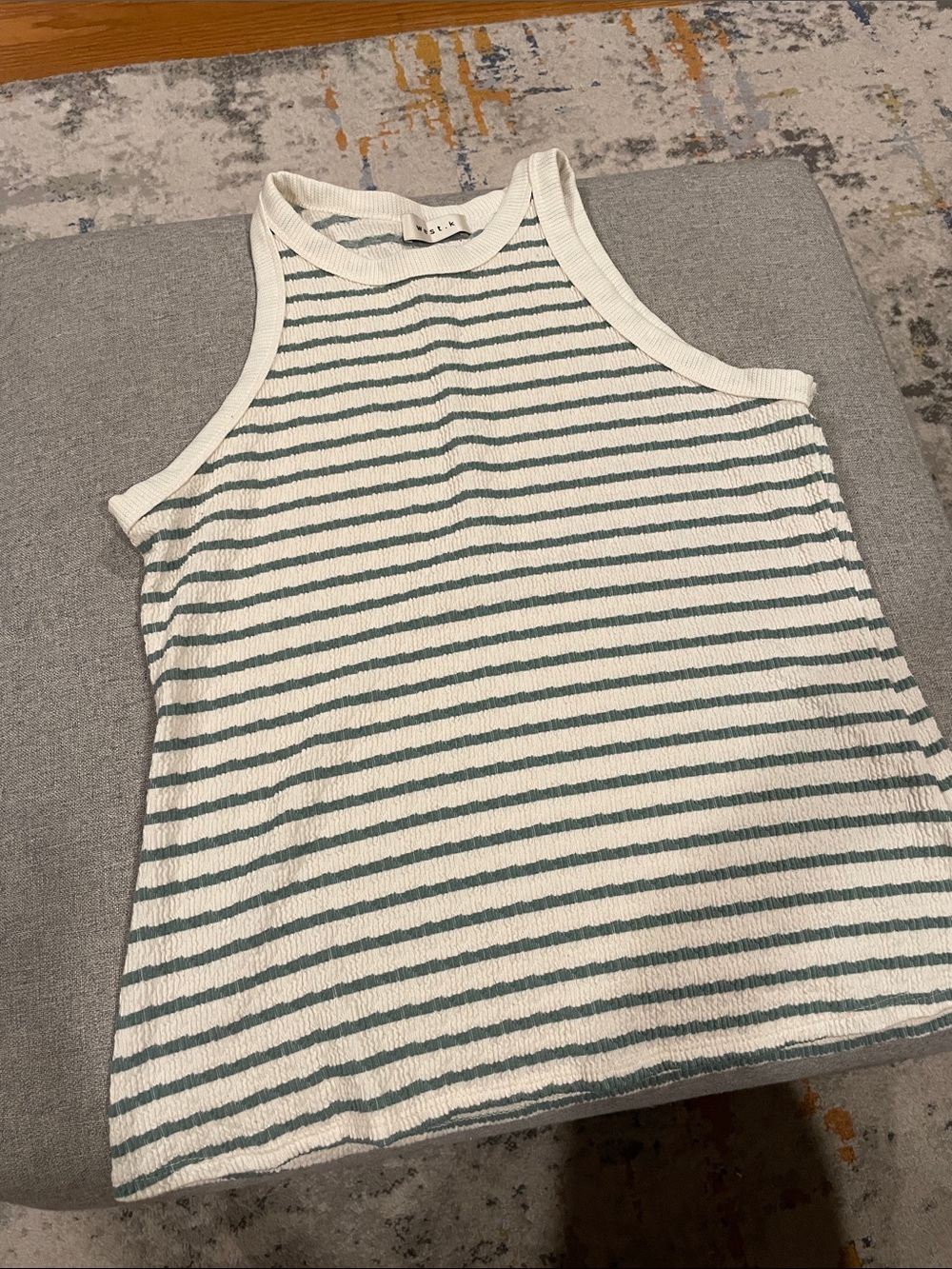 Striped Ribbed Tank Top - White & Green